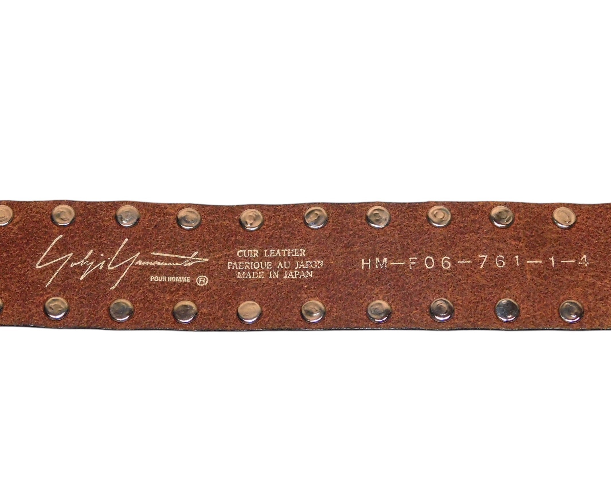 Yohji Yamamoto brown leather belt with studded rivet