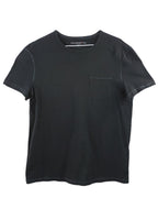 John Varvatos black cotton crewneck T-shirt; soft washed jersey with tonal stitching and single chest pocket; minimalist cut, relaxed fit; versatile vintage-inspired tee blending casual luxury and rock-infused American craftsmanship; timeless wardrobe essential for layering or solo wear.