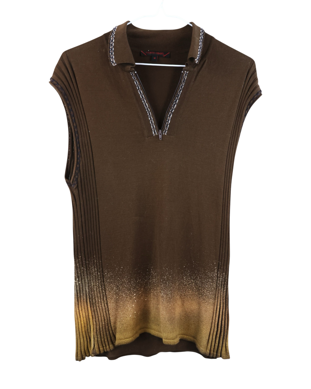 Vintage Roberto Cavalli Brown Ombre Knit Polo Top