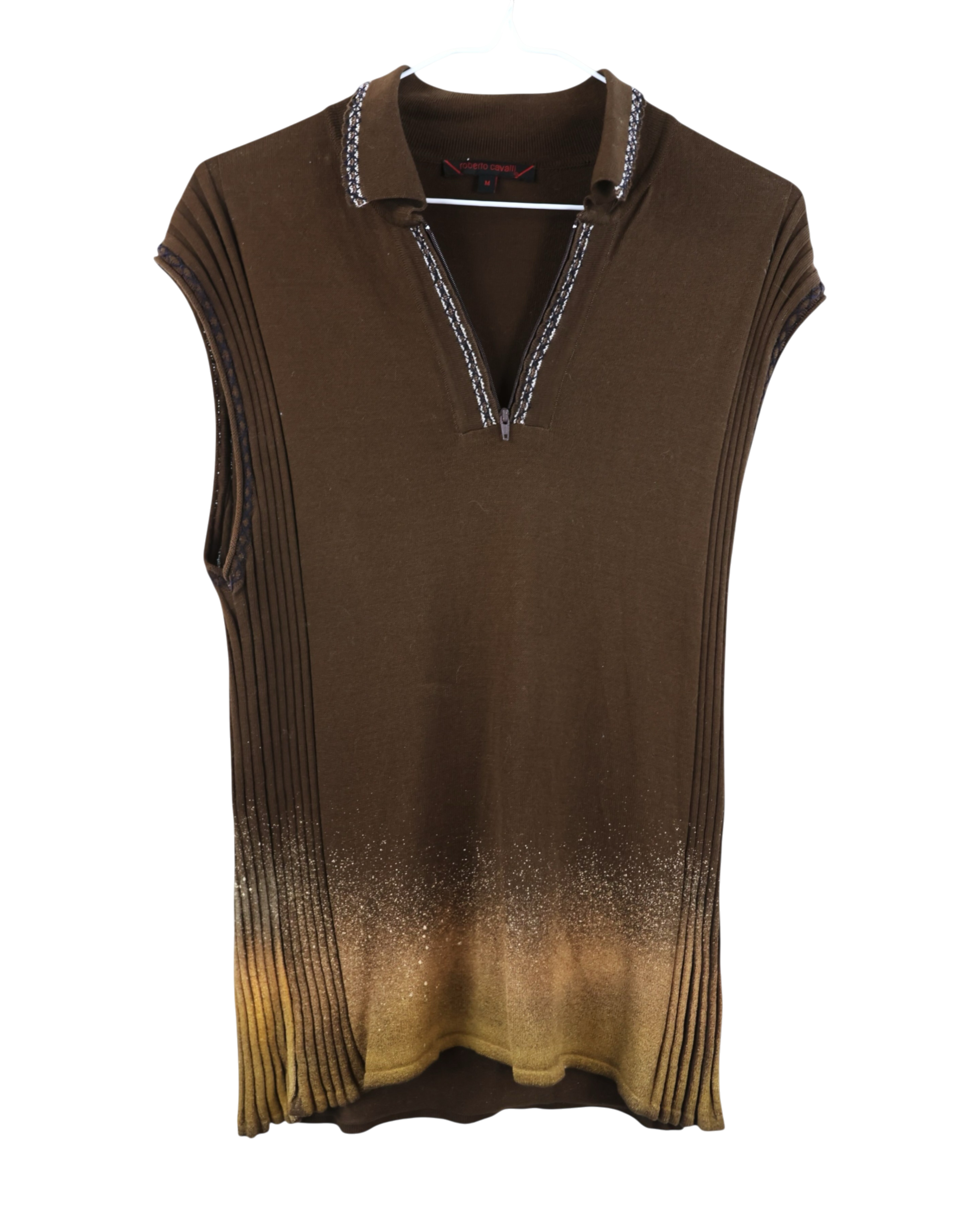 Vintage Roberto Cavalli Brown Ombre Knit Polo Top