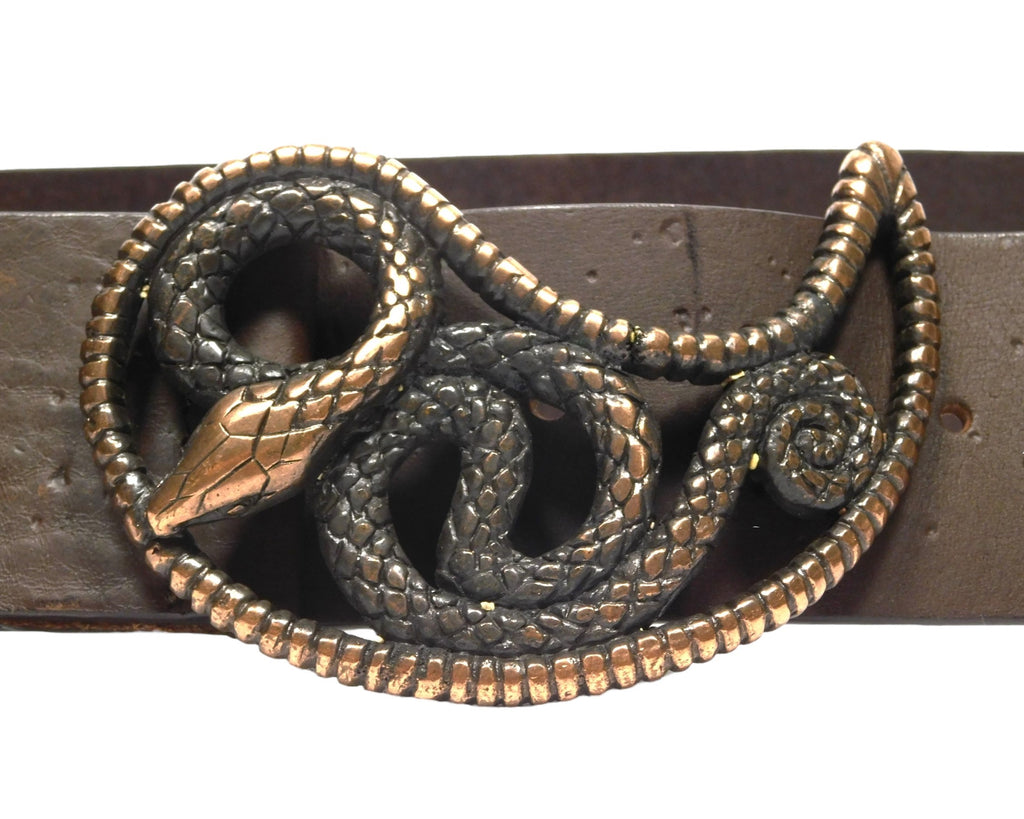 Roberto Cavalli brown leather belt with a snake buckle