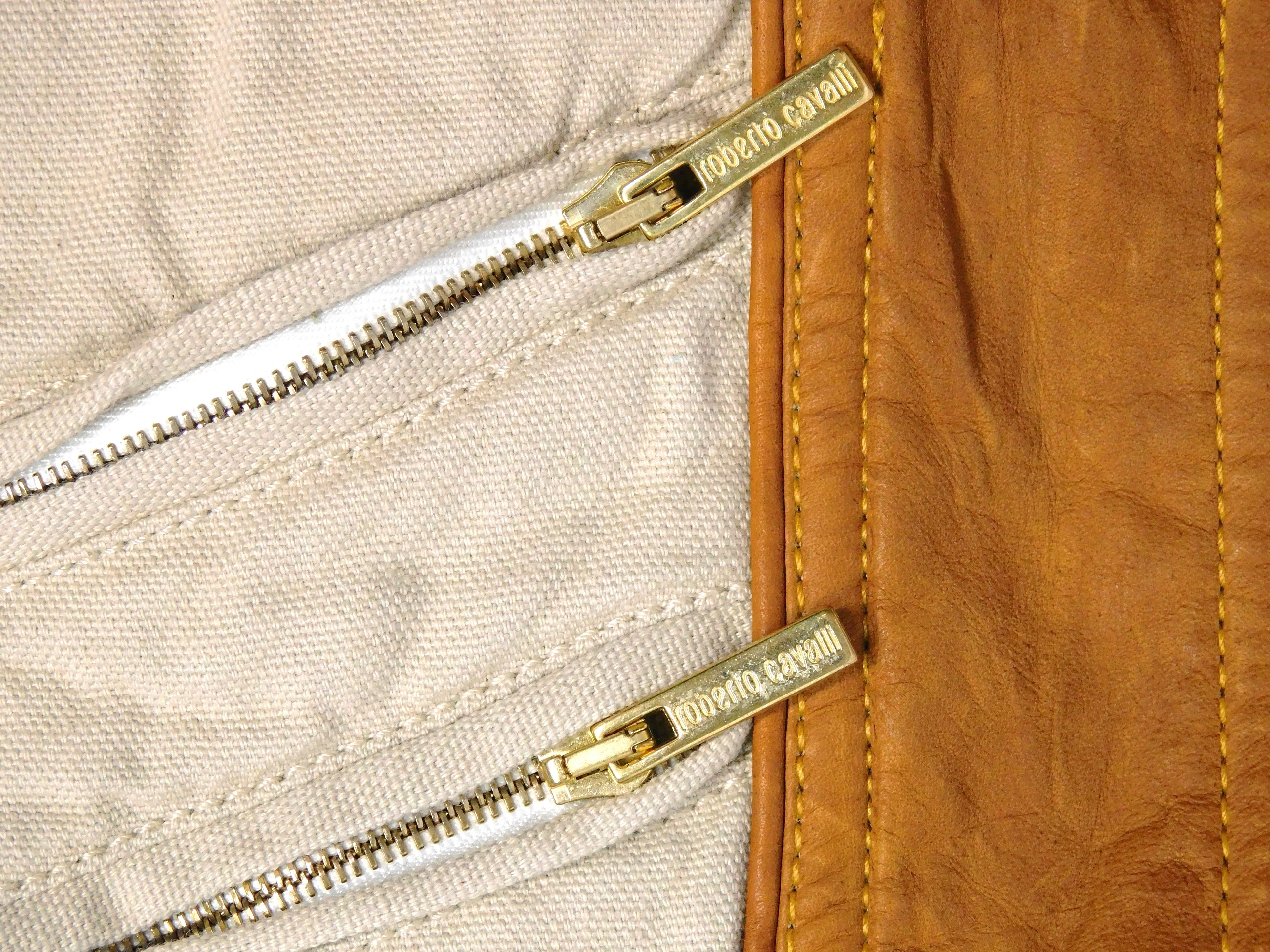 Roberto Cavalli Beige Pants with Tan Leather Panels