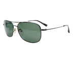 green/olive aviator sunglasses; lightweight black/graphite metal frame with slim temples and adjustable nose pads; unisex fit for tailoring, denim or streetwear; classic pilot/teardrop shades, minimal modern vibe; California independent eyewear label, handcrafted in Japan with artisanal quality; rare model.